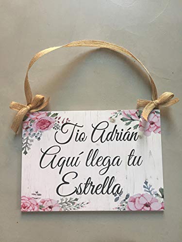 Cartel Aquí Viene la Novia para Bodas con flores rosas