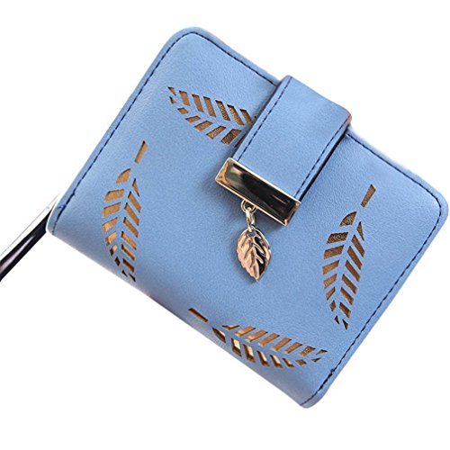 Carteras para Mujer, TMEOG Mujer Hoja Bifold Cartera de Cuero Titular de la Tarjeta de Monedero de Cremallera Hebilla Elegante Cartera de Embrague (S_Azul)