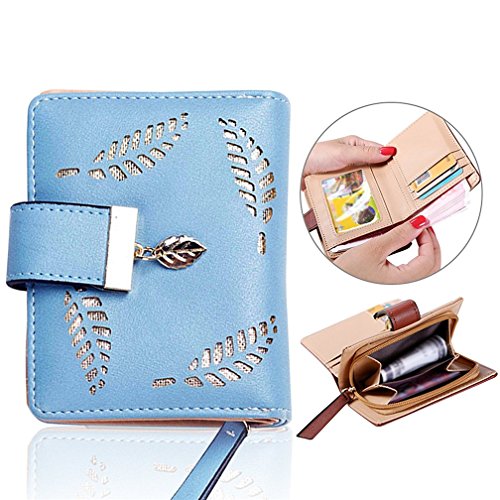 Carteras para Mujer, TMEOG Mujer Hoja Bifold Cartera de Cuero Titular de la Tarjeta de Monedero de Cremallera Hebilla Elegante Cartera de Embrague (S_Azul)