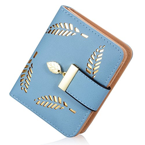 Carteras para Mujer, TMEOG Mujer Hoja Bifold Cartera de Cuero Titular de la Tarjeta de Monedero de Cremallera Hebilla Elegante Cartera de Embrague (S_Azul)