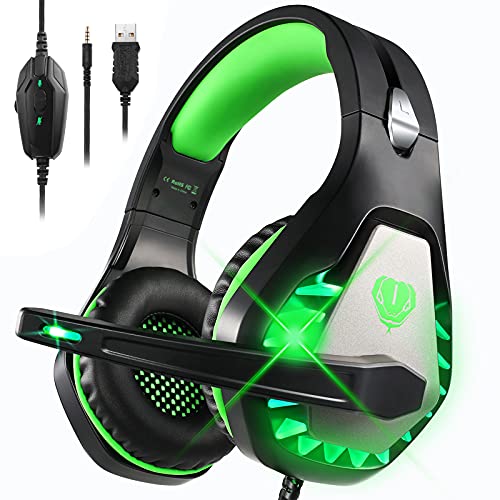 Cascos Gaming para Nintendo Switch PS4 PS5 Xbox One Laptop PC, DIWUER Auriculares Gaming con Microfono con Sonido Envolvente y Cancelación de Ruido, 3.5mm Jack y Luz LED…