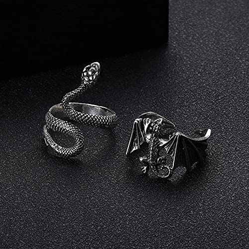 CASSIECA 16 Aiezas de Anillos Punk Vintage para Mujeres Hombres Plateado Dragón Garra de Serpiente Calavera Pulpo Ojos del Infierno Juego de Anillos Góticos Ajustables Abiertos