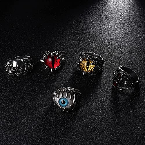 CASSIECA 16 Aiezas de Anillos Punk Vintage para Mujeres Hombres Plateado Dragón Garra de Serpiente Calavera Pulpo Ojos del Infierno Juego de Anillos Góticos Ajustables Abiertos