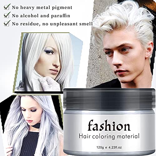 Cera Color Pelo Tinte de Cabello Temporal Tinte Barba Hombre, Desechable Mate Tinte Pelo Blanco para Hombres Mujeres Party Cosplay, Halloween