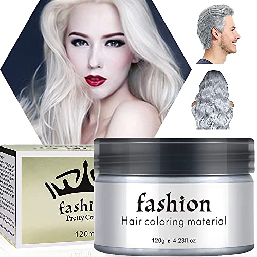 Cera Color Pelo Tinte de Cabello Temporal Tinte Barba Hombre, Desechable Mate Tinte Pelo Blanco para Hombres Mujeres Party Cosplay, Halloween