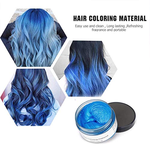 Cera de Color Para el Cabello, Tinte de Cabello Temporal Mujer y Hombre, Cera Pelo DIY, Fórmula Planta Lavable Cera de Peinado Natural Mate 4.23 OZ - Azul