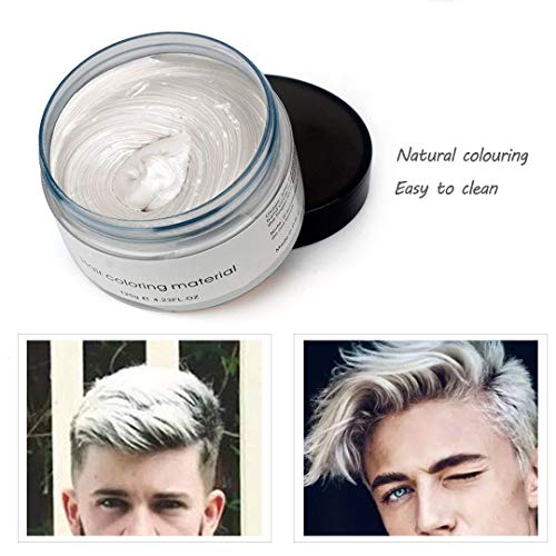 Cera de Color Para el Cabello, Tinte de Cabello Temporal Mujer y Hombre, Cera Pelo DIY, Fórmula Planta Lavable Cera de Peinado Natural Mate 4.23 OZ - Blanco