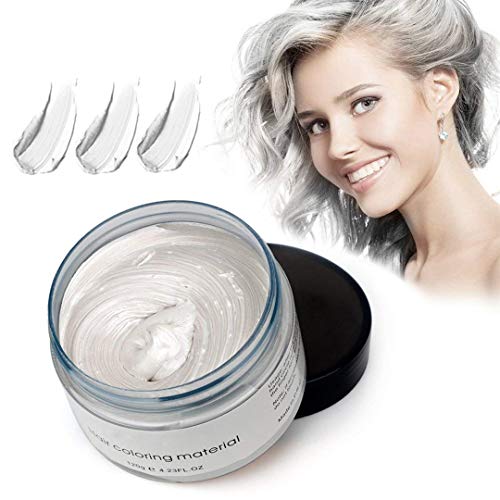 Cera de Color Para el Cabello, Tinte de Cabello Temporal Mujer y Hombre, Cera Pelo DIY, Fórmula Planta Lavable Cera de Peinado Natural Mate 4.23 OZ - Blanco