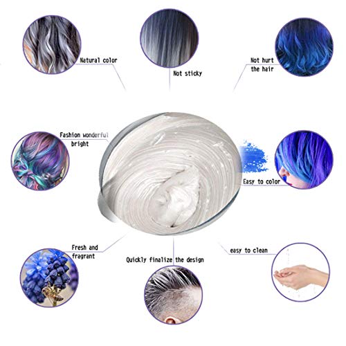 Cera de Color Para el Cabello, Tinte de Cabello Temporal Mujer y Hombre, Cera Pelo DIY, Fórmula Planta Lavable Cera de Peinado Natural Mate 4.23 OZ - Blanco