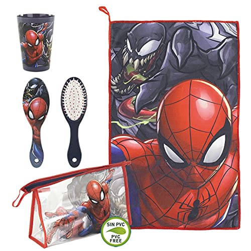 CERDÁ LIFE'S LITTLE MOMENTS, Neceser Infantil Completo de Spiderman-Licencia Oficial Marvel para Niños, Rojo, Especialmente recomendado 2 a 8 años