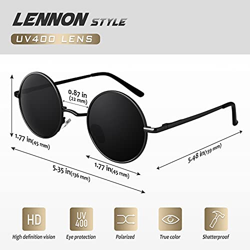 CGID E01 Gafas de Sol Polarizadas para Hombres y Mujeres Pack 2 Estilo Lennon Círculo Metálico Redondas