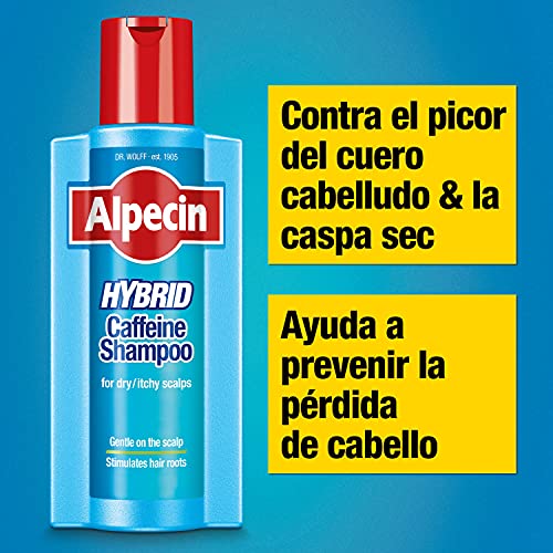 Champú Alpecin Hybrid 2x 375 ml | Champú natural para el crecimiento del cabello con cuero cabelludo sensible y seco | Energizante para cabello fuerte | Cuidado del cabello para hombres