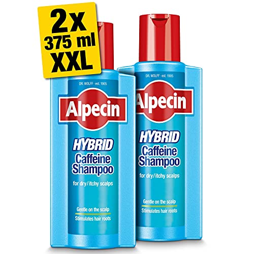 Champú Alpecin Hybrid 2x 375 ml | Champú natural para el crecimiento del cabello con cuero cabelludo sensible y seco | Energizante para cabello fuerte | Cuidado del cabello para hombres