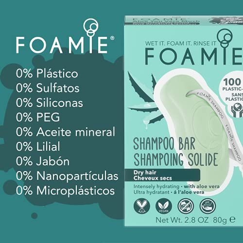 Champú sólido Foamie para pelo seco con aloe vera y aceite de almendras que hidrata intensamente el pelo seco 100% champu vegano y sin plástico 80 g