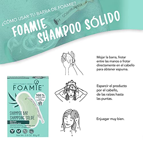 Champú sólido Foamie para pelo seco con aloe vera y aceite de almendras que hidrata intensamente el pelo seco 100% champu vegano y sin plástico 80 g