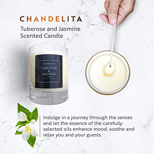 CHANDELITA Vela Aromática Perfumada con Aroma y Aceites Esenciales de Nardo y Jazmín - Elaborada Artesanalmente con Cera de Soja - Fragancia Fresca Floral con Notas verdes, Azahar y Narciso