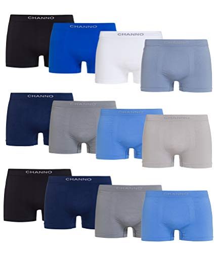 Channo Calzoncillos Boxers Licra Sin Costuras Clasicos (Pack de 12) (Talla L)