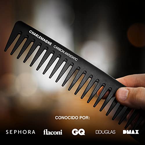 Charlemagne Peine para hombre | peine de carbono premium a prueba de roturas para cabello y barba | dentado grueso | grueso peine del pelo antiestático para barberos | peinado para hombres y mujeres