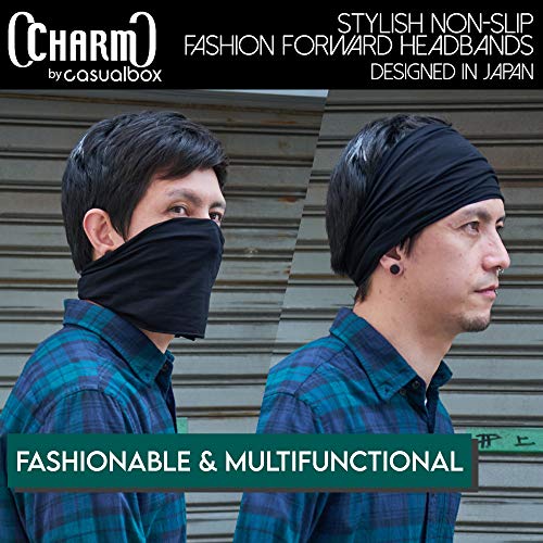 CHARM Hombre Elástico Bandana Cinta Para El Pelo Venda Japonés Largo Cabello Rastas Cabeza Envolver Negro, Granata Paquete de 2