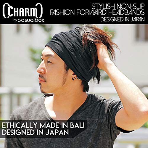 CHARM Hombre Elástico Bandana Cinta Para El Pelo Venda Japonés Largo Cabello Rastas Cabeza Envolver Negro, Granata Paquete de 2