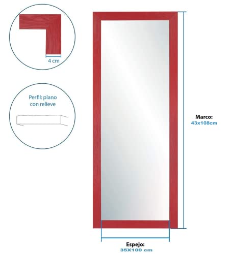 Chely Intermarket, Espejo de Cuerpo Entero 35x100cm(43x108cm) Rojo/Mod-146, Ideal para peluquerías, salón, Comedor, Dormitorio y oficinas. Fabricado en España. Material Madera.(146-35x100-4,15)