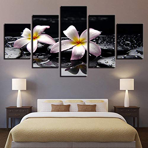 CHUADIAD Imágenes artísticas de Pared en Lienzo, Carteles Impresos en HD, 5 Piezas, Pinturas de Piedras de Flores de Plumeria Rubra para la decoración del hogar de la Sala de Estar-Sin Marco