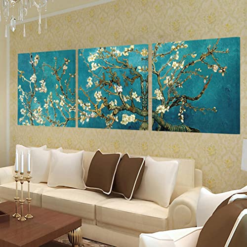 CIXIU Lienzo de Tres Piezas albaricoquero Flor Arte decoración Pintura 40cmx40cmx3