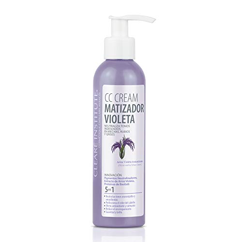 Clearé Institute CC Cream Matizadora Violeta | Matizador Morado que Neutraliza Tonos Indeseados en Mechas, Rubios y Grises | 95,8% Ingredientes Origen Natural y Extracto de Arroz Violeta. 200ml