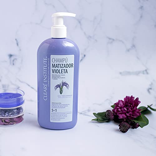 Clearé Institute | Champú Matizador Violeta | Neutraliza Tonos Indeseados | Champú Morado Matizador Especial Pelo Teñido, Rubio, Decolorado o Grises | 96.6% de Ingredientes Naturales. 400ml