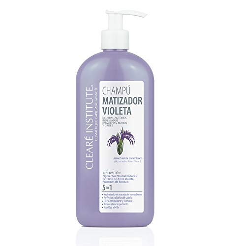 Clearé Institute | Champú Matizador Violeta | Neutraliza Tonos Indeseados | Champú Morado Matizador Especial Pelo Teñido, Rubio, Decolorado o Grises | 96.6% de Ingredientes Naturales. 400ml