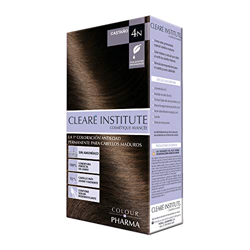 CLEARÉ INSTITUTE Colour Pharma, tinte Sin Ppd Ni Amonicaco, Coloración Antiedad, 100% Cobertura de Canas Rebeldes, con Serum Redensificante, 4n. Castaño, 80ml