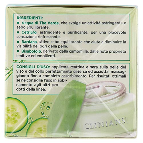 CLINIANS HYDRA PLUS crema-gel facial hidratante opacificante para pieles mixtas o grasas, con Pepino y Agua de Té Verde, 50 mL