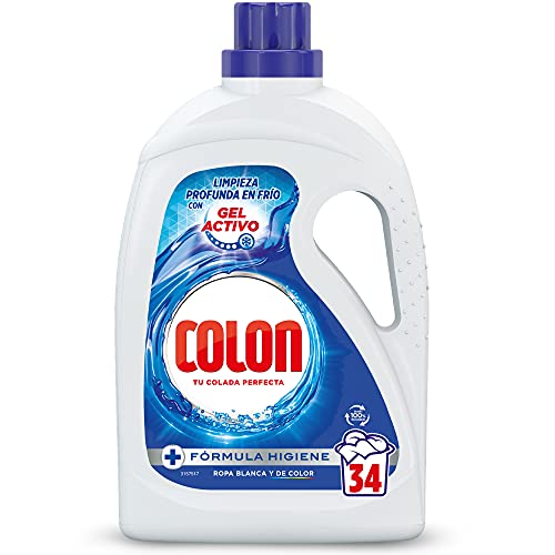 Colon Gel Activo - Detergente para lavadora líquido, fórmula higiene, adecuado para ropa blanca y de color, formato gel - 34 dosis