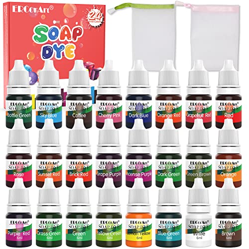 Colorante Jabón - 24 Colores Colorante de Bomba de Baño Líquido para Fabricación de Jabón, Tinte de Jabón para Kit de Suministros de limo, bombas de baño hechas a mano - 6ml Cada Uno