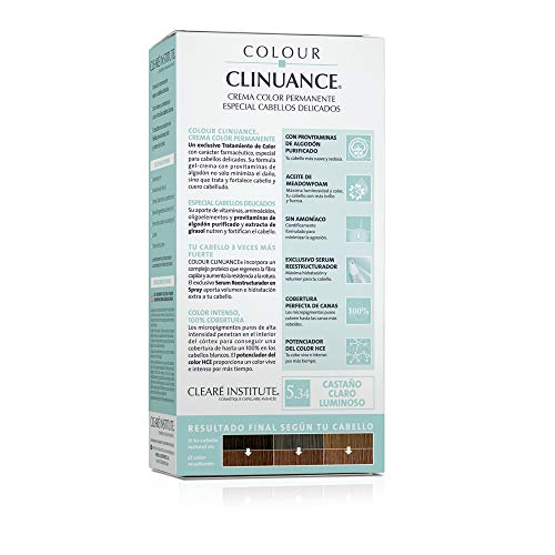 Colour Clinuance. Tinte Capilar Cabellos Delicados. 5.34 Castaño Claro Luminoso, Coloración Permanente Sin Amoniaco, Más Brillo, Color Intenso, 100% Cobertura, Testado Dermatologicamente, Pack de 3