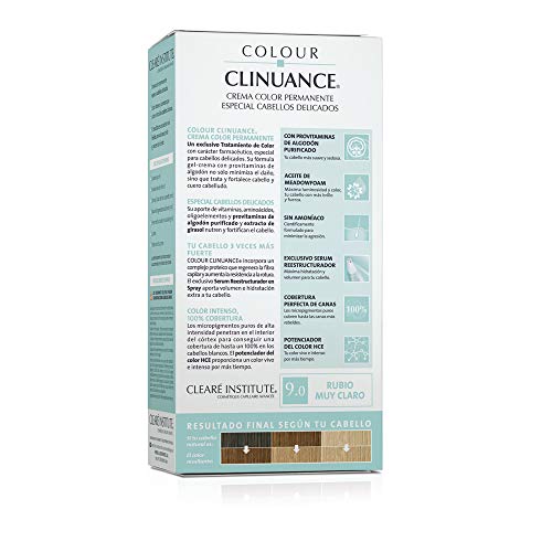 Colour Clinuance. Tinte Capilar Cabellos Delicados. 9.0 Rubio Claro, Coloración Permanente Sin Amoniaco, Más Brillo, Color Intenso, 100% Cobertura, Testado Dermatologicamente, Pack de 3