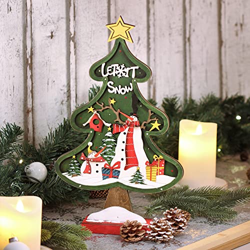 com-four® Expositor Decorativo para Navidad - Abeto navideño de Madera - Árbol de Navidad para Decorar y Regalar (01 Pieza - Abeto Verde 39cm)