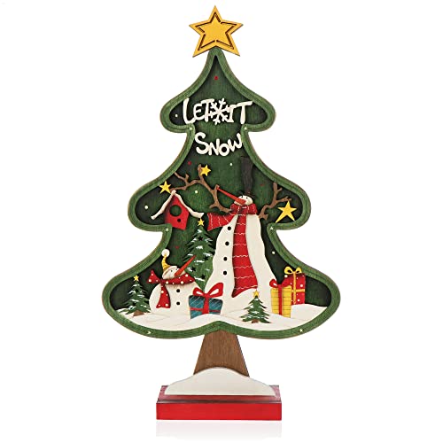 com-four® Expositor Decorativo para Navidad - Abeto navideño de Madera - Árbol de Navidad para Decorar y Regalar (01 Pieza - Abeto Verde 39cm)