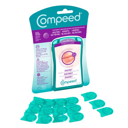 Compeed® – Parche de botón de fiebre discreto para un tratamiento rápido – Cuidado día y noche que aceleran la curación – 15 parches antibotones de fiebre – 1,5 x 1,5 cm