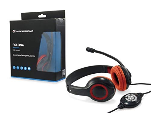 Conceptronic CCHATSTARU2R Binaural Diadema Rojo - Auriculares con micrófono (Centro de Llamadas/Oficina, Binaural, Diadema, Rojo, Digital, Alámbrico)