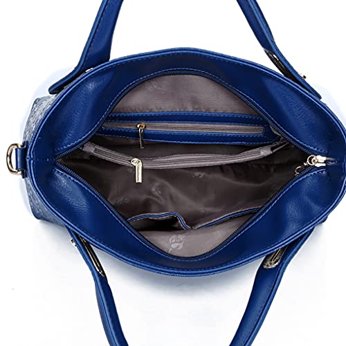 Conjunto de bolsa de cuero de PU de 4 piezas con asa superior para mujer (bolsa grande, bolso, bandolera, tarjetero), Azul