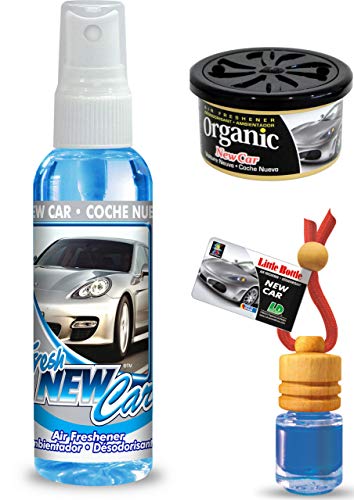 Conjunto de fragancia para ambientador de coche, 1 botella de Air Natur (6 ml), 1 caja de Organic Scent Pad y 1 espray de Fresh New Car (60 ml)