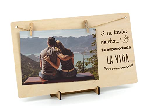 CONTRAXT Marco de fotos San Valentin. Marcos porta fotos amor en madera Regalos detalles tarjetas ideas originales San Valentin aniversario novia novio hombre mujer pareja (Pareja 1)