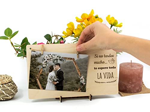 CONTRAXT Marco de fotos San Valentin. Marcos porta fotos amor en madera Regalos detalles tarjetas ideas originales San Valentin aniversario novia novio hombre mujer pareja (Pareja 1)