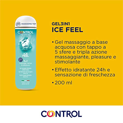 CONTROL Ice Feel - Gel de masaje corporal con efecto frío- 200 ml - Base acuosa - Compatible con preservativo - Hidratante - Hipoalergénico - Sin azúcar - No mancha