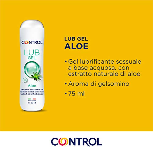 Control Lub Gel Aloe - Gel lubricante con extracto natural de Aloe y aroma a jazmín - 75 mililitros - Base acuosa - Compatible con preservativo - Hipoalergénico - Sin azúcar - No mancha - Transparente