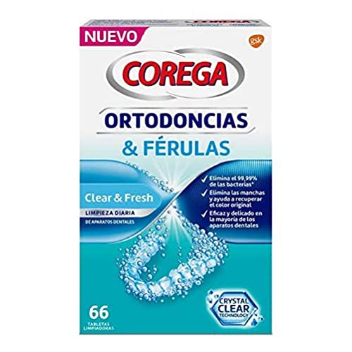 Corega Tabletas Limpiadoras para Férula Dental y Ortodoncia, Limpieza Rápida y Fácil de Usar, 66 Tabletas