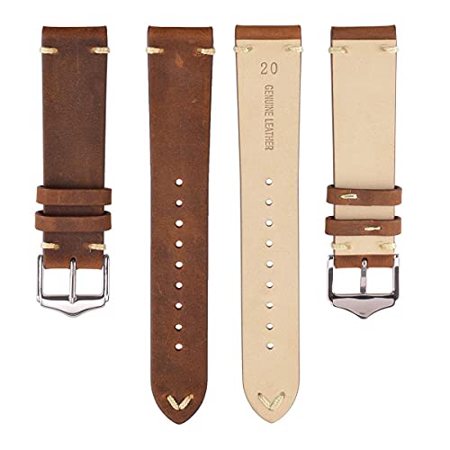 Correas de Reloj de Cuero de 18 mm, EACHE Crazy Horse Bandas de Reloj de Piel de Becerro para Hombres Marrón