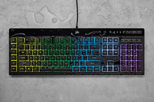 Corsair K55 RGB PRO Teclado Gaming de Membrana com Fio (Luz de Fundo RGB Dinâmica, Seis Teclas de Macro com Integração de Elgato Stream Deck, Resistente Poeira e Respingos) Layout Português, Preto