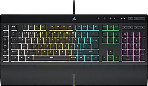 Corsair K55 RGB PRO Teclado Gaming de Membrana com Fio (Luz de Fundo RGB Dinâmica, Seis Teclas de Macro com Integração de Elgato Stream Deck, Resistente Poeira e Respingos) Layout Português, Preto